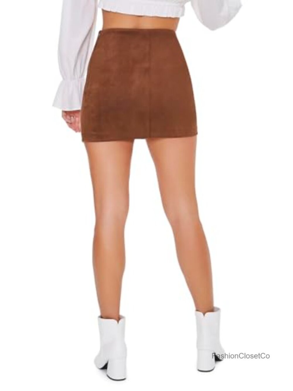 Faux Suede Mini Skirt High-Rise Vented Hem Night Out - Picture 3 of 4